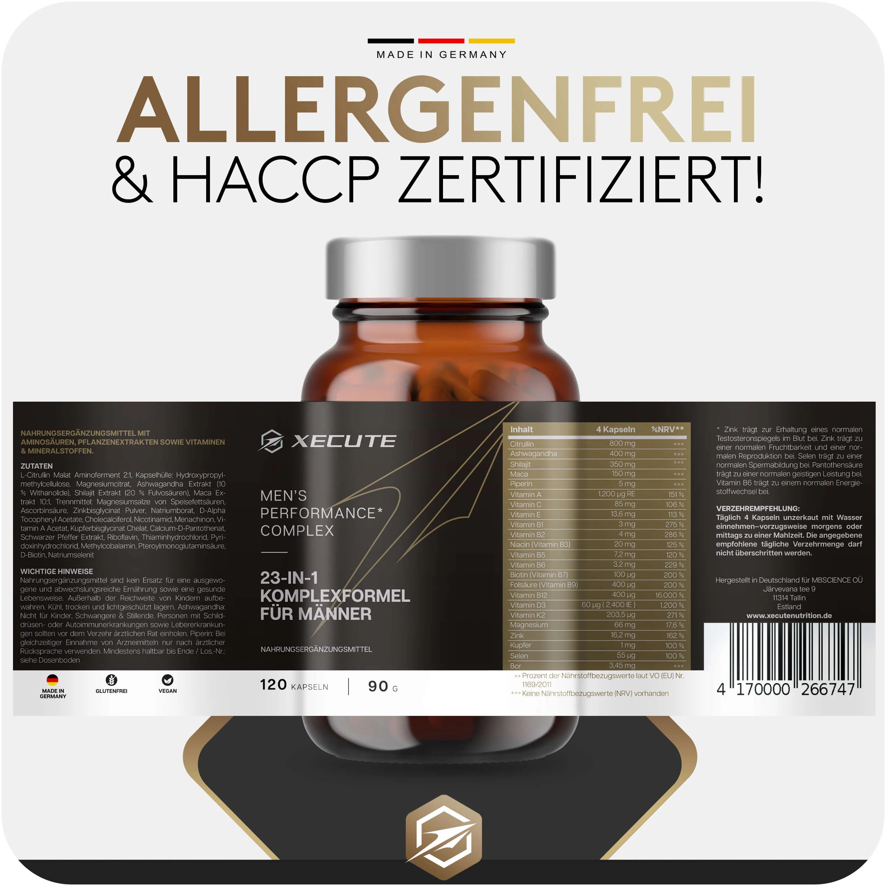 Es zeigt das Label des Supplements